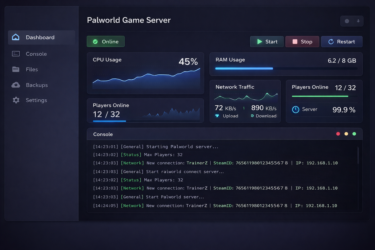 Palworld server control panel screenshot
